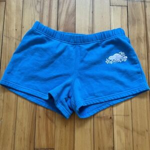 Roots Blue Fleece Sweat Shorts Beaver Logo Spellout Back Girls Size 10